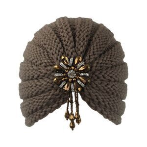 Taupe Knit Beaded Turban Head Wrap